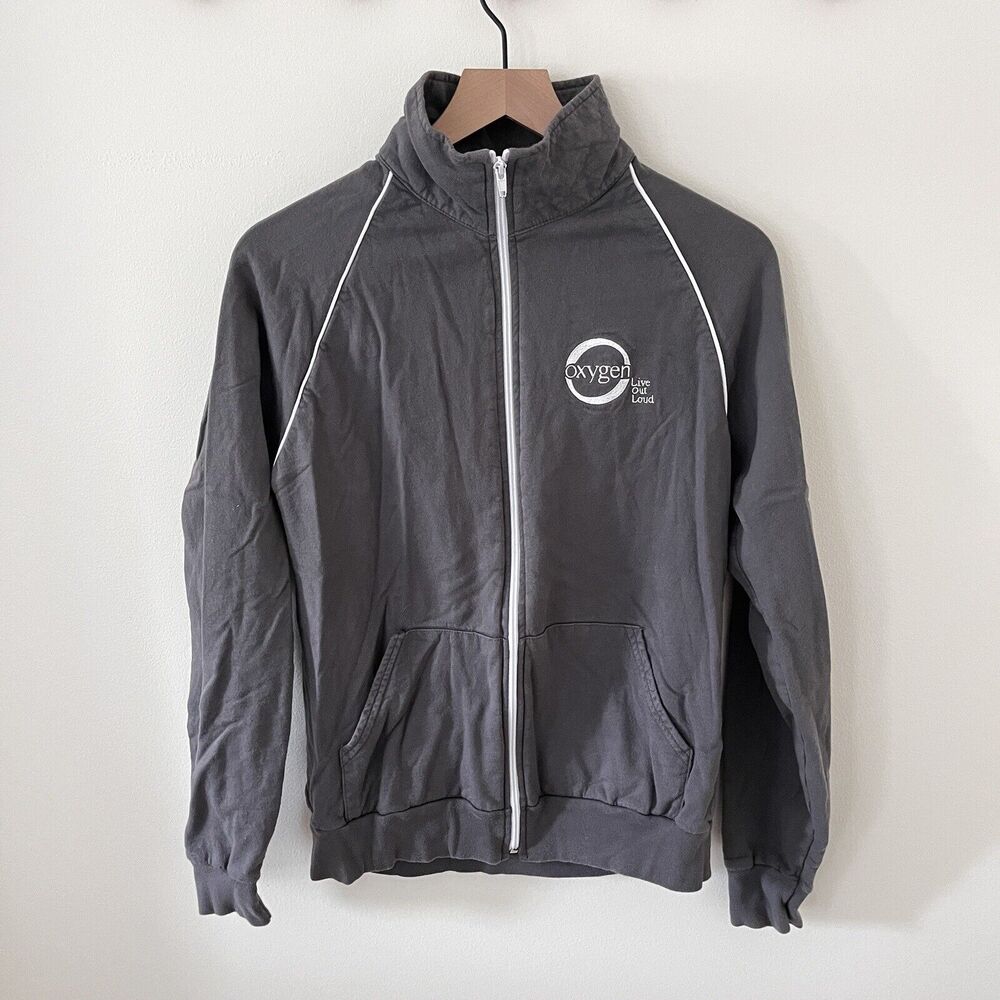 American Apparel Zip-Up 100% Cotton Track Jacket Grey with Oxygen Network Medium